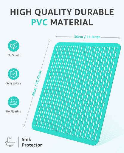 Bligli 15.7x11.8inch Kitchen Sink Mat, PVC Eco-Friendly Bottom Protector with Fast Drain & Anti-Slip
