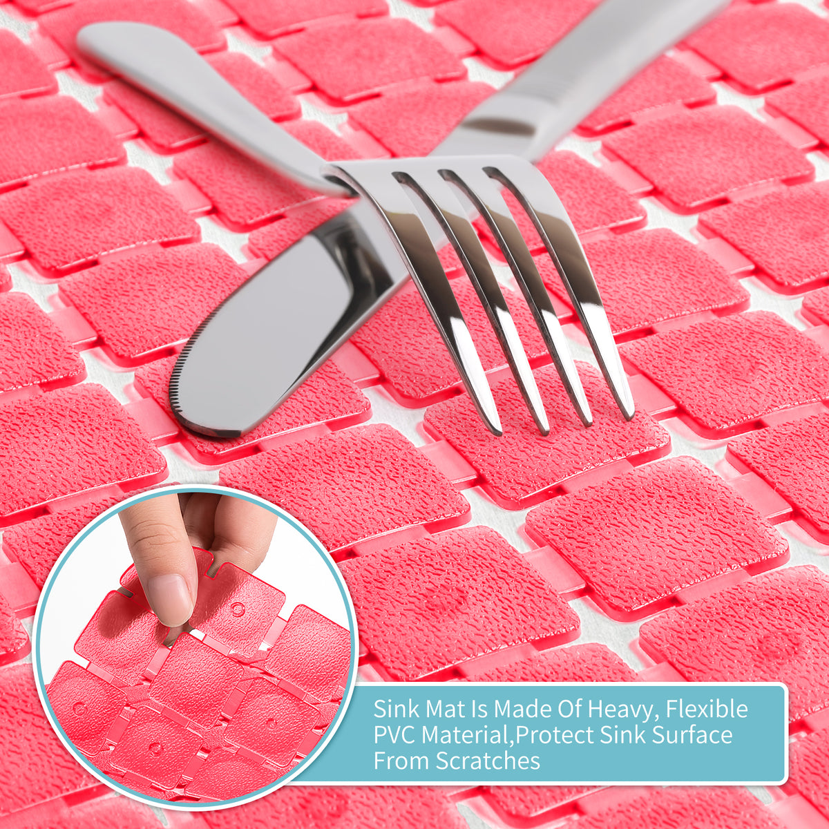 OTHWAY 2-Pack Square Sink Mats,Non-Slip Sink Mats for Kitchen, Quick-Dry Dish Drying Pad & Cabinet Protector, Flexible PVC Sink Grid Liner for Stainless Steel/Ceramic Sinks, 15.7"x11.8"
