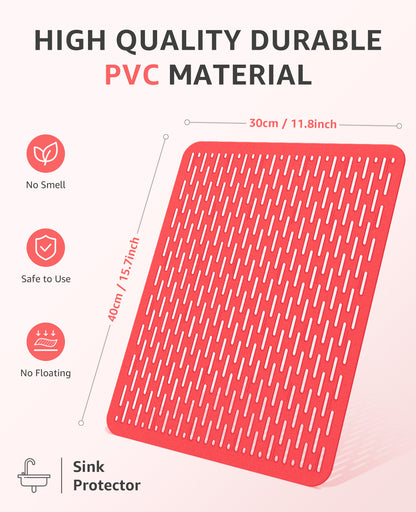 Bligli 15.7x11.8inch Kitchen Sink Mat, PVC Eco-Friendly Bottom Protector with Fast Drain & Anti-Slip