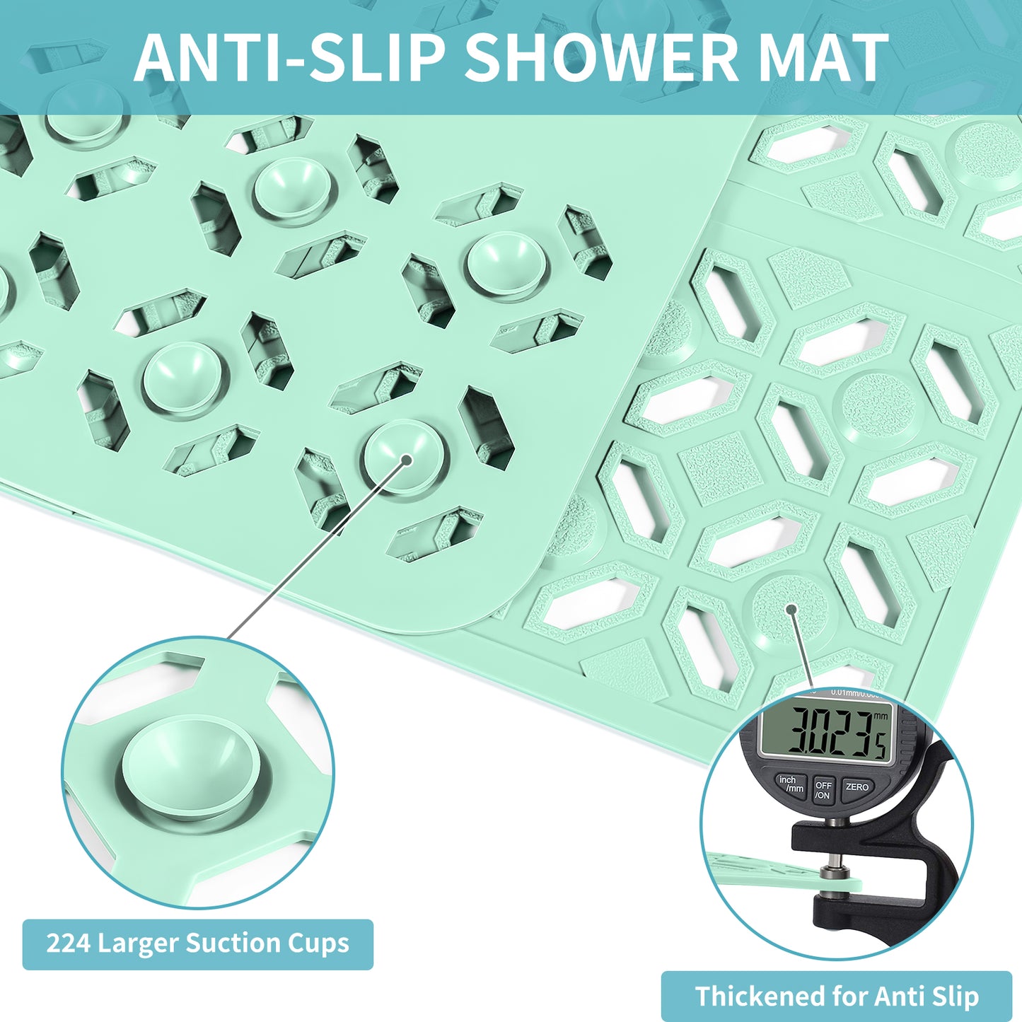 OTHWAY Square Shower Mat, 27"x 27" Extra Large Shower Mats for Inside Shower, TPE Anti Slip Shower Mat with Suction Cups Drain Holes, Machine Washable Shower Floor Mat
