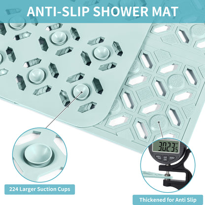 OTHWAY Square Shower Mat, 27"x 27" Extra Large Shower Mats for Inside Shower, TPE Anti Slip Shower Mat with Suction Cups Drain Holes, Machine Washable Shower Floor Mat
