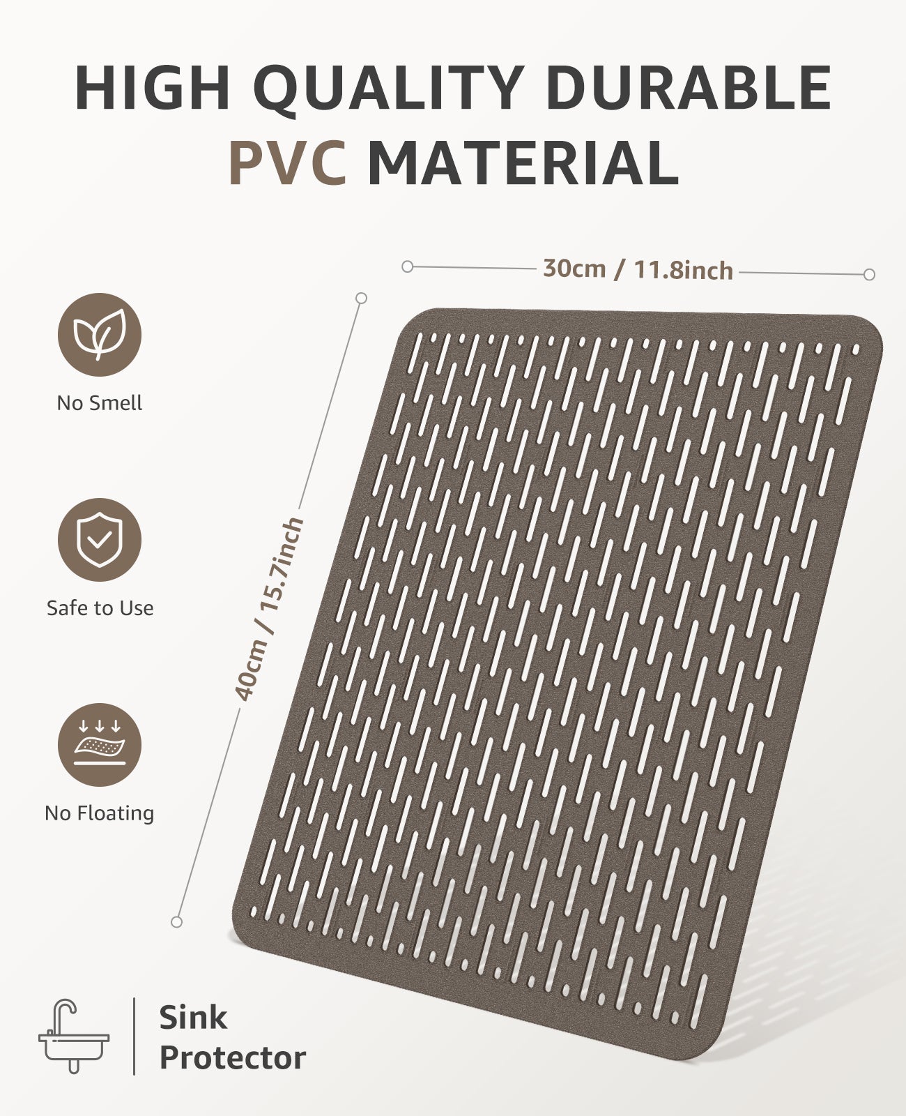 Bligli 15.7x11.8inch Kitchen Sink Mat, PVC Eco-Friendly Bottom Protector with Fast Drain & Anti-Slip