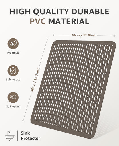 Bligli 15.7x11.8inch Kitchen Sink Mat, PVC Eco-Friendly Bottom Protector with Fast Drain & Anti-Slip