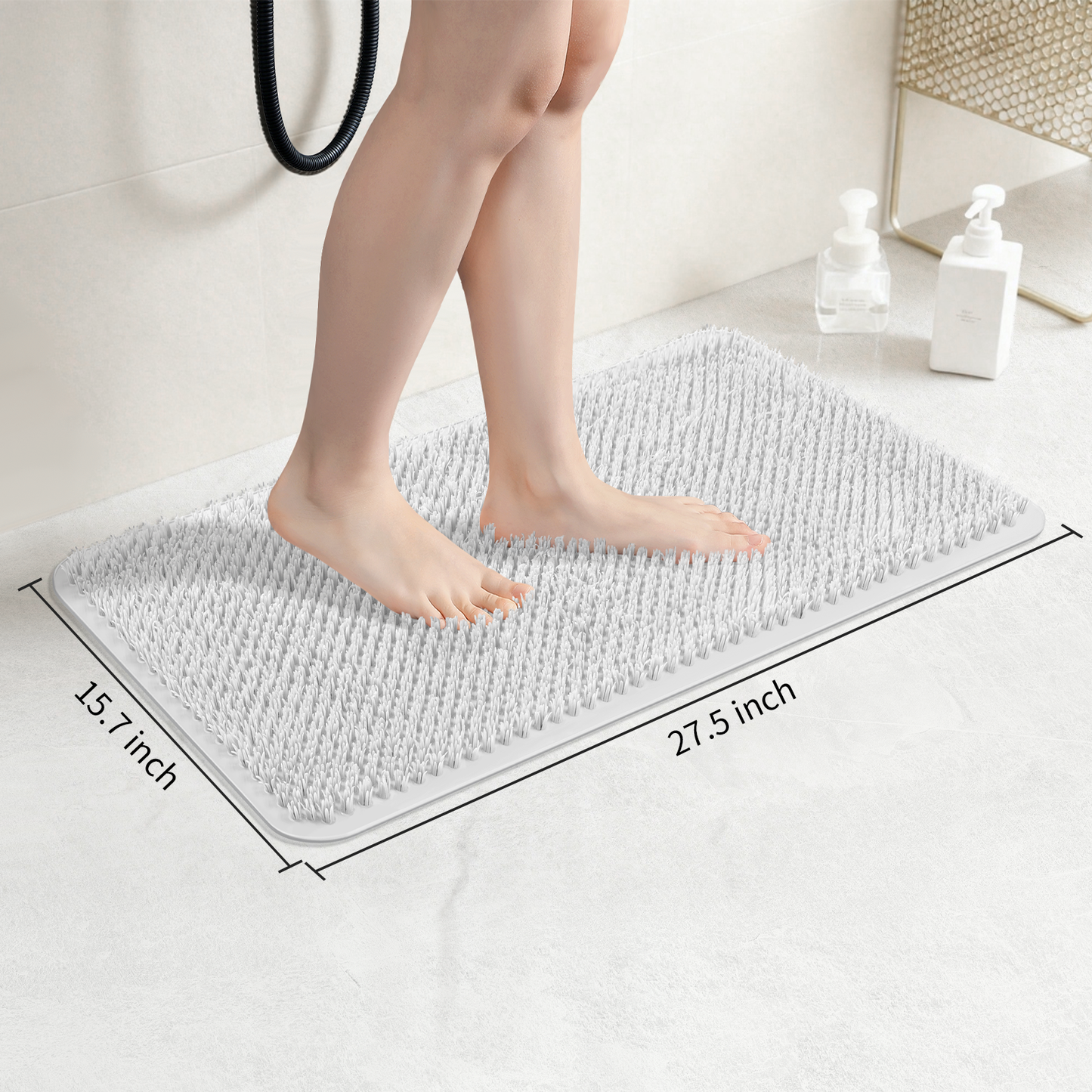 Yolife Non-Slip Grass Bath Mat with Strong Suction Cups, 27.5" x 15.7" Quick-Drain Shower Floor Mat for Foot Scrubbing & Massage