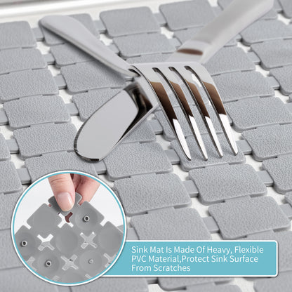 OTHWAY 2-Pack Square Sink Mats,Non-Slip Sink Mats for Kitchen, Quick-Dry Dish Drying Pad & Cabinet Protector, Flexible PVC Sink Grid Liner for Stainless Steel/Ceramic Sinks, 15.7"x11.8"