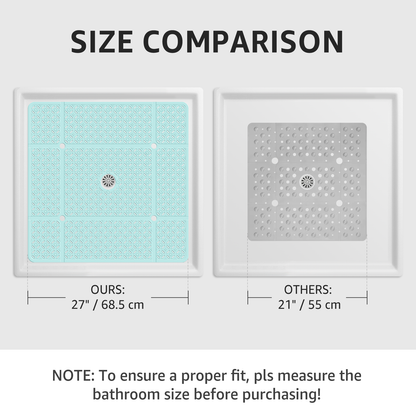 Yolife 27" x 27" Square Shower Mat, Non-Slip TPE Bath Mat with Drain Hole & Suction Cups, Machine Washable Soft Floor Mat for Tub or Stall