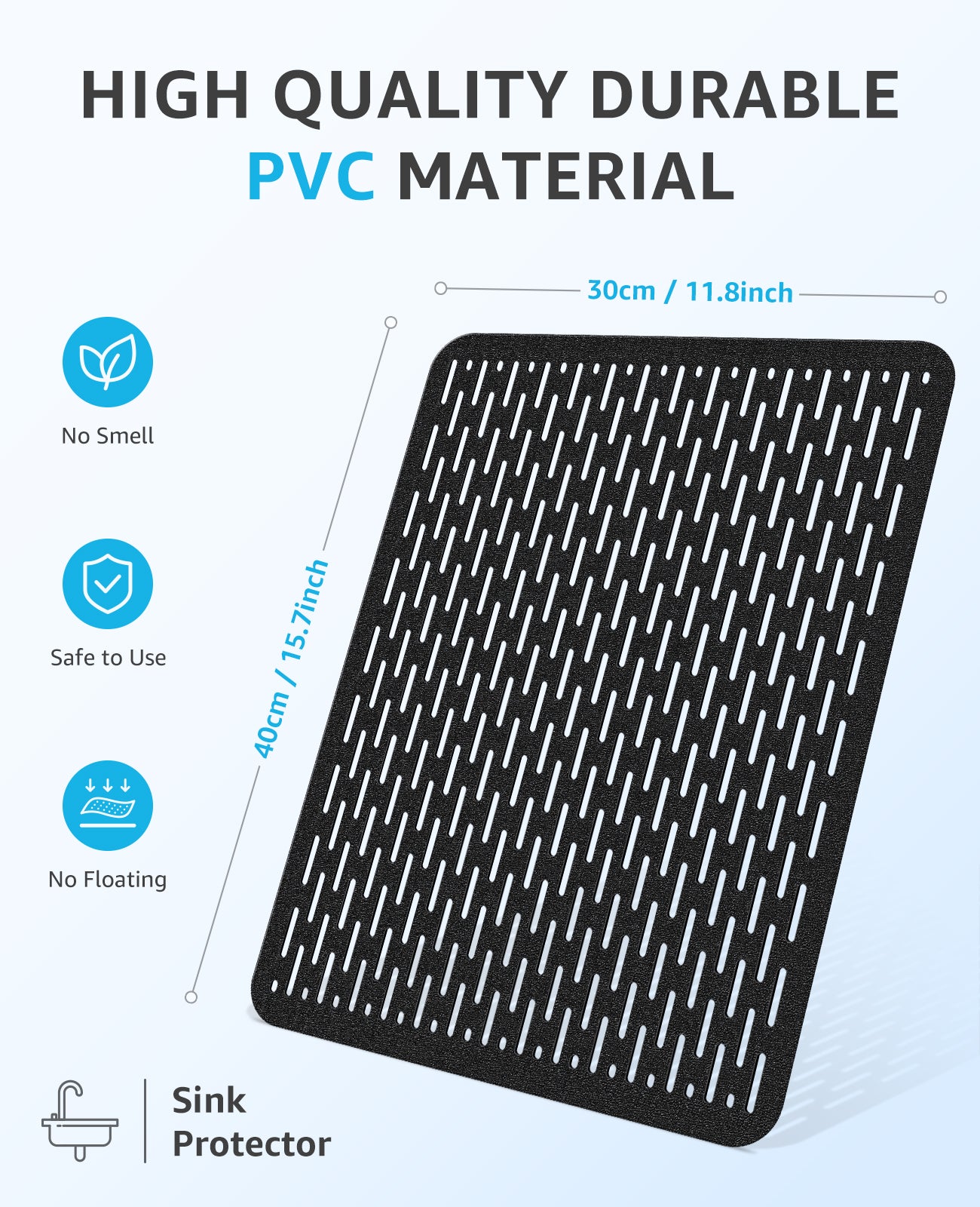 Bligli 15.7x11.8inch Kitchen Sink Mat, PVC Eco-Friendly Bottom Protector with Fast Drain & Anti-Slip