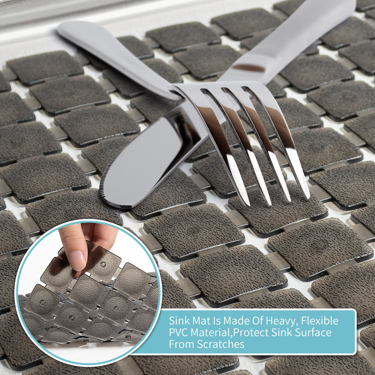 OTHWAY 2-Pack Square Sink Mats,Non-Slip Sink Mats for Kitchen, Quick-Dry Dish Drying Pad & Cabinet Protector, Flexible PVC Sink Grid Liner for Stainless Steel/Ceramic Sinks, 15.7"x11.8"