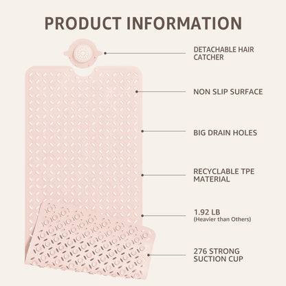 OTHWAY Non-Slip Bath Mat for Tub with Hair Catcher, 39"x17" Long Shower Mat, Large Drain Holes, Machine Washable Gripper Tub Mat