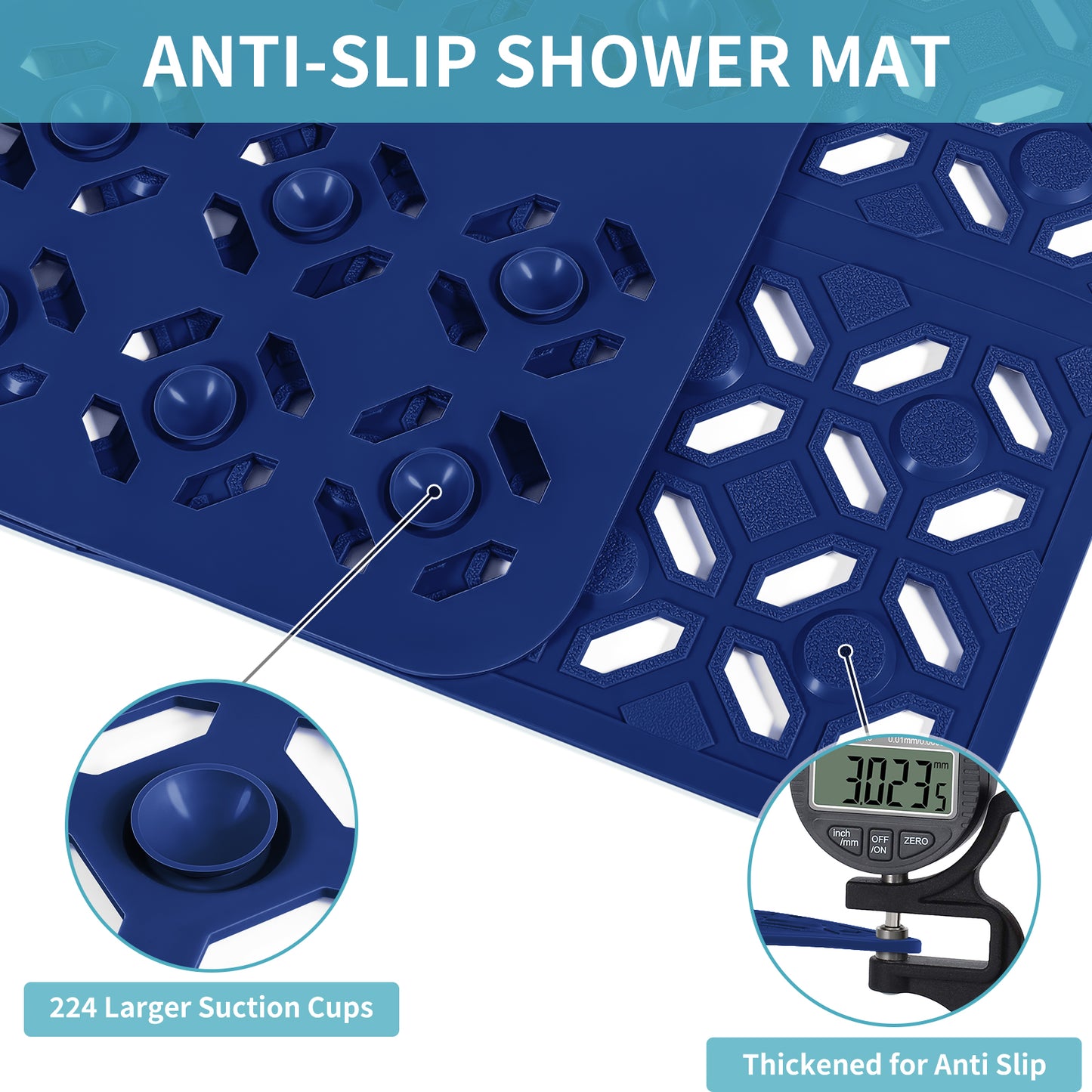 OTHWAY Square Shower Mat, 27"x 27" Extra Large Shower Mats for Inside Shower, TPE Anti Slip Shower Mat with Suction Cups Drain Holes, Machine Washable Shower Floor Mat