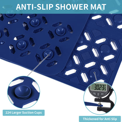 OTHWAY Square Shower Mat, 27"x 27" Extra Large Shower Mats for Inside Shower, TPE Anti Slip Shower Mat with Suction Cups Drain Holes, Machine Washable Shower Floor Mat