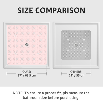 Yolife 27" x 27" Square Shower Mat, Non-Slip TPE Bath Mat with Drain Hole & Suction Cups, Machine Washable Soft Floor Mat for Tub or Stall