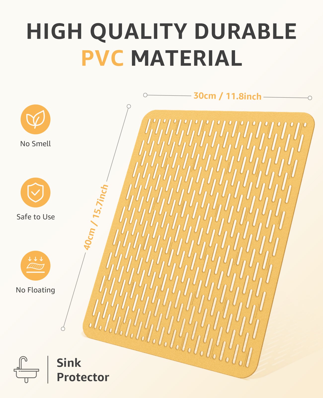 Bligli 15.7x11.8inch Kitchen Sink Mat, PVC Eco-Friendly Bottom Protector with Fast Drain & Anti-Slip