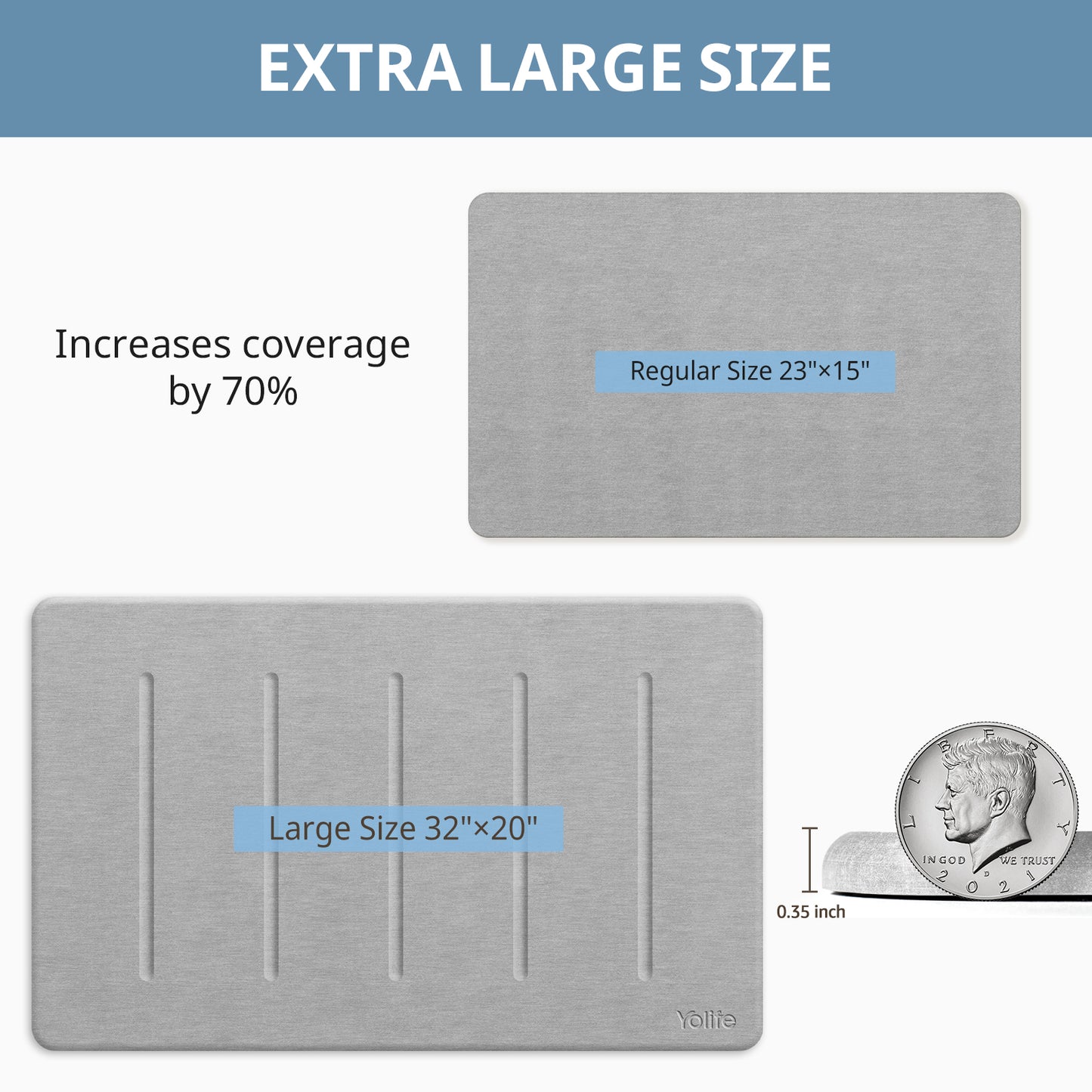 Yolife 32"x 20" Diatomite Bath Mat, Super Absorbent Quick-Dry Stone Bathroom Floor Mat, Non-Slip Natural Diatomaceous Earth Shower Rug, Large Bath Pad for Bathroom, Kitchen, Entryway, Easy to Clean
