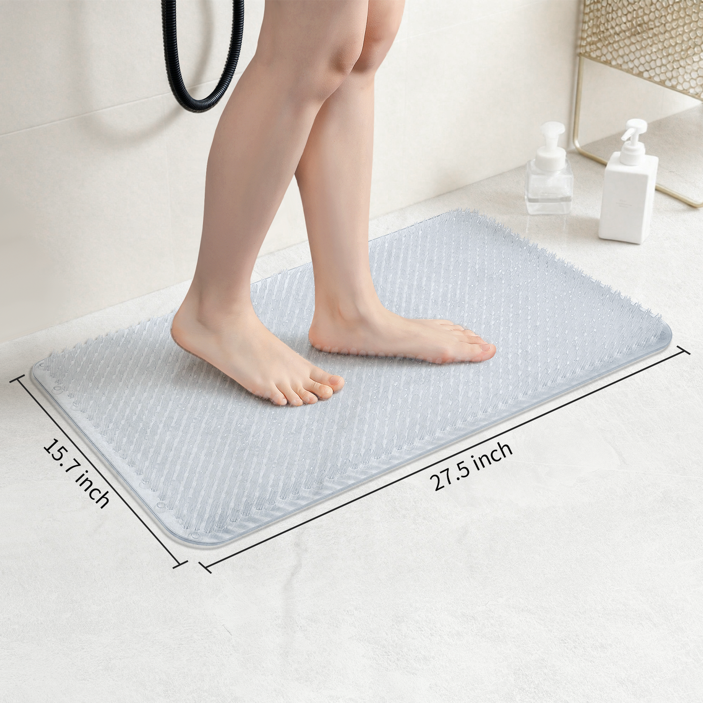 Yolife Non-Slip Grass Bath Mat with Strong Suction Cups, 27.5" x 15.7" Quick-Drain Shower Floor Mat for Foot Scrubbing & Massage