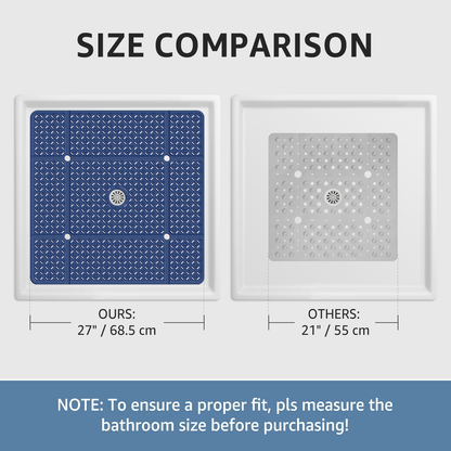 Yolife 27" x 27" Square Shower Mat, Non-Slip TPE Bath Mat with Drain Hole & Suction Cups, Machine Washable Soft Floor Mat for Tub or Stall