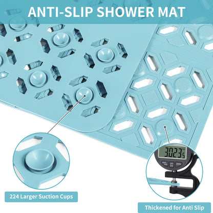 OTHWAY Square Shower Mat, 27"x 27" Extra Large Shower Mats for Inside Shower, TPE Anti Slip Shower Mat with Suction Cups Drain Holes, Machine Washable Shower Floor Mat