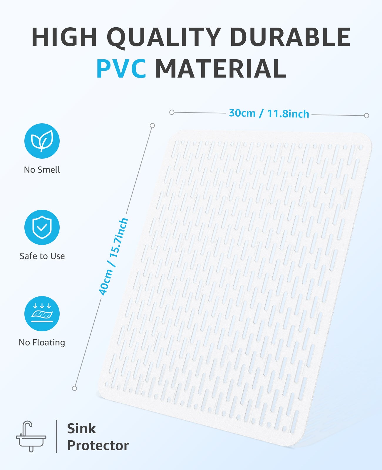 Bligli 15.7x11.8inch Kitchen Sink Mat, PVC Eco-Friendly Bottom Protector with Fast Drain & Anti-Slip