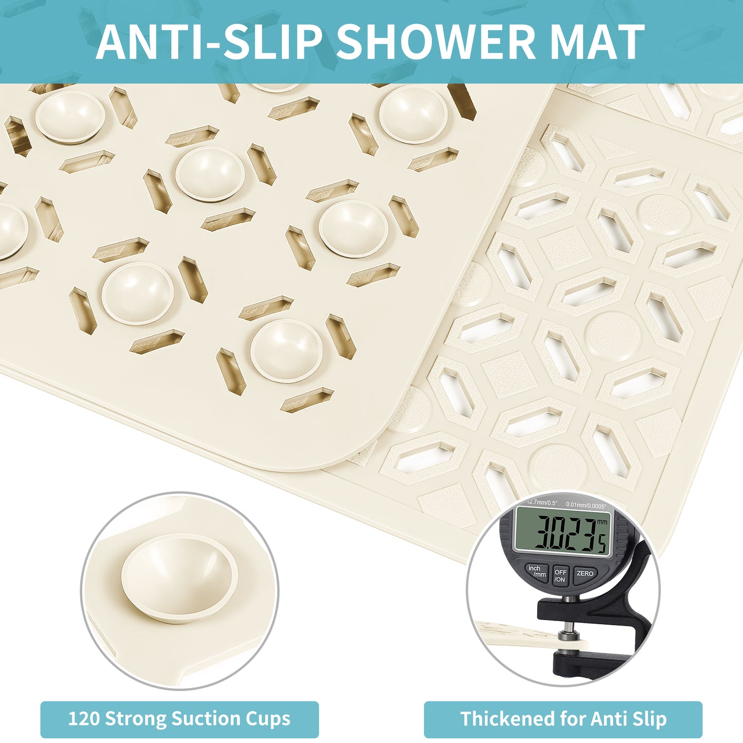 OTHWAY Square Shower Mat, 27"x 27" Extra Large Shower Mats for Inside Shower, TPE Anti Slip Shower Mat with Suction Cups Drain Holes, Machine Washable Shower Floor Mat