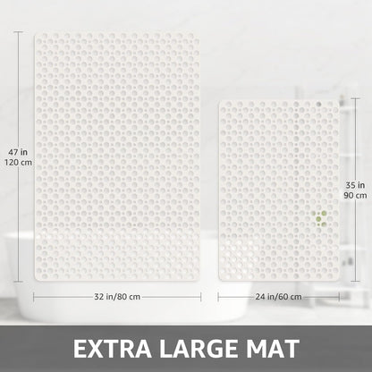Yolife Large Shower Mat, 47" x 32" Non Slip Shower Mats for Inside Shower with Drain Holes and Suction Cups, No Odor Soft Shower Floor Mat, Grey
