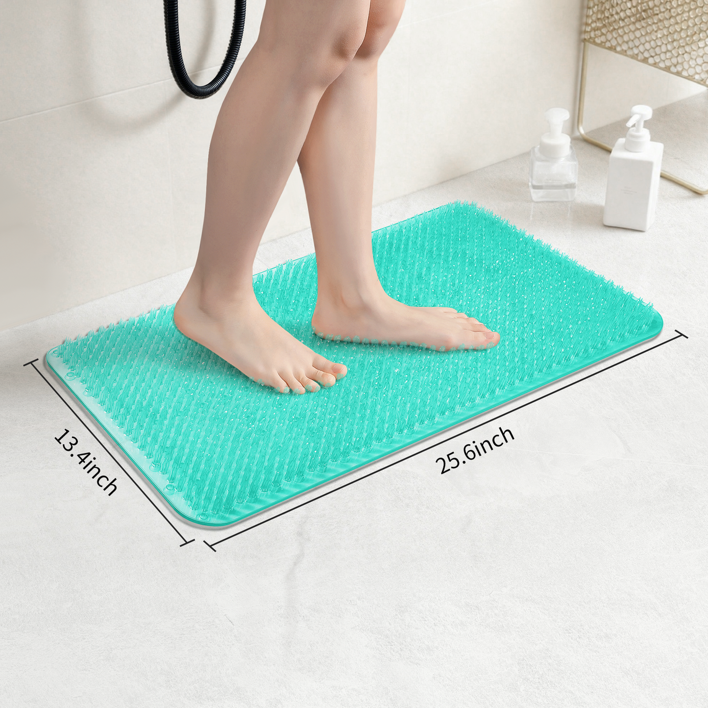 Yolife Non-Slip Grass Bath Mat with Strong Suction Cups, 25.6"x13.4" Quick-Drain Shower Floor Mat for Foot Scrubbing & Massage