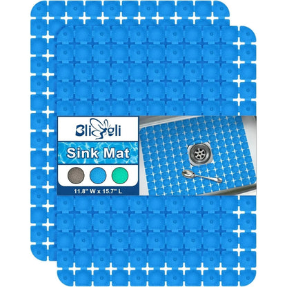 Bligli 2-Pack Sink Mats - 15.7"x11.8" Non-Slip PVC Liners, Quick-Dry Kitchen Protector for Stainless Steel/Ceramic, Dish Drying Mat