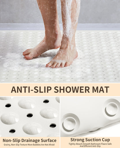 Yolife Extra Large Shower Mat 47.2x31.5" - TPE Non-Slip Bath Mat w/Suction Cups & Drain Holes, Heavy Duty for Shower Stall, Odor-Free