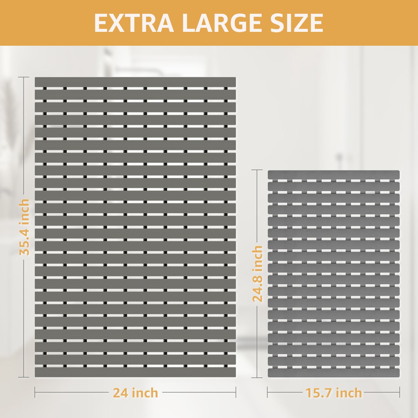 Yolife Extra Large PVC Shower Mat, 35.4x24 inch Non-Slip Bath Mat with Quick Drain, No Suction Cups, Easy to Cut & Store for Tub, Stall, Spa