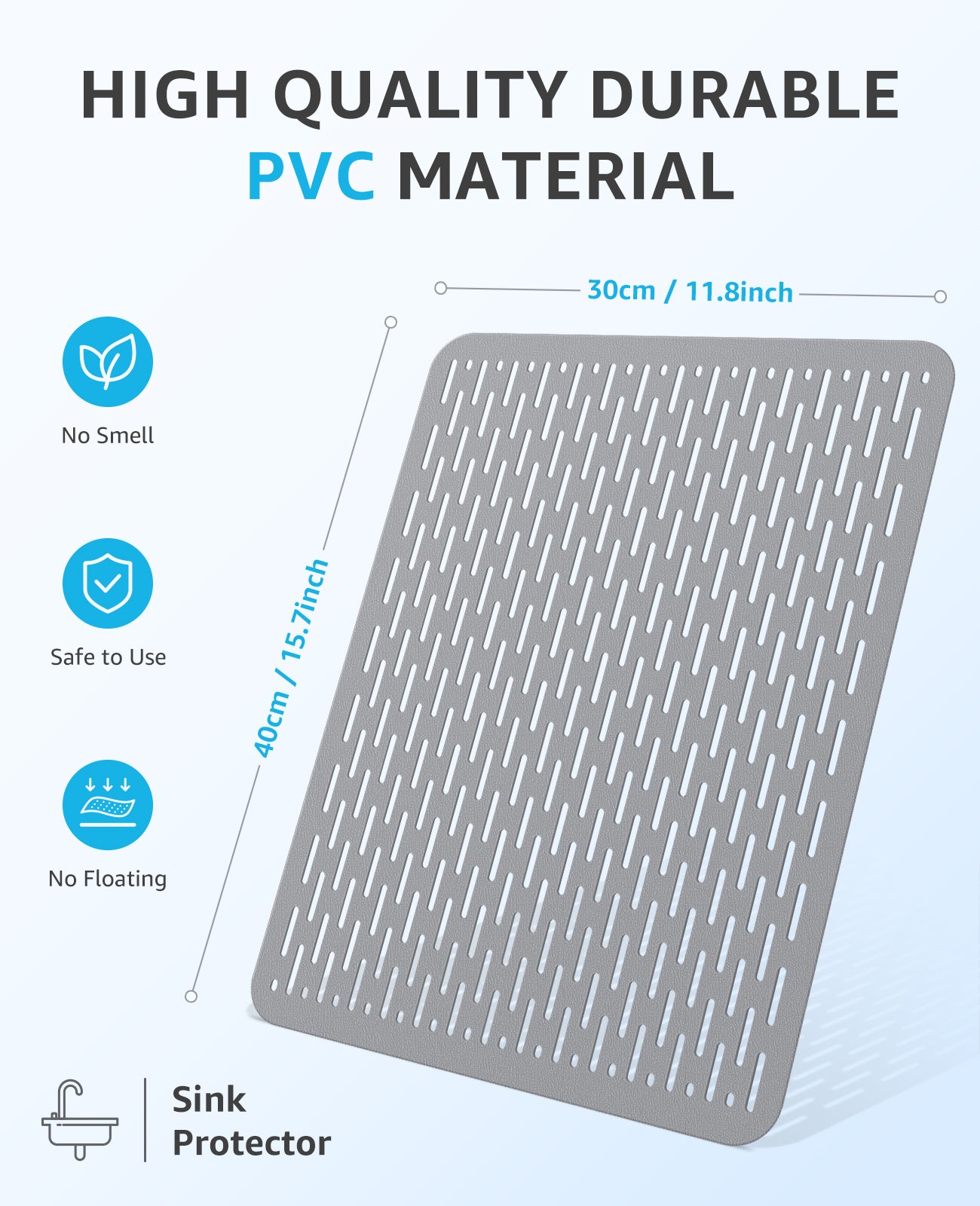 Bligli 15.7x11.8inch Kitchen Sink Mat, PVC Eco-Friendly Bottom Protector with Fast Drain & Anti-Slip