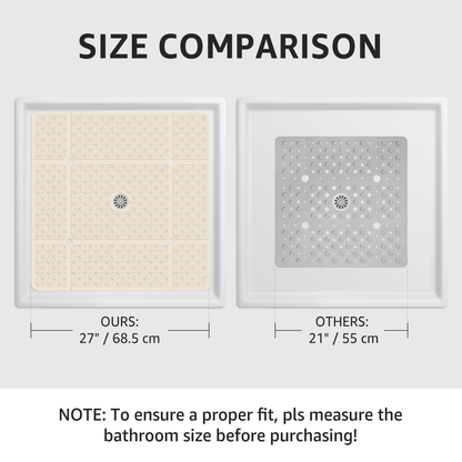 Yolife 27" x 27" Square Shower Mat, Non-Slip TPE Bath Mat with Drain Hole & Suction Cups, Machine Washable Soft Floor Mat for Tub or Stall