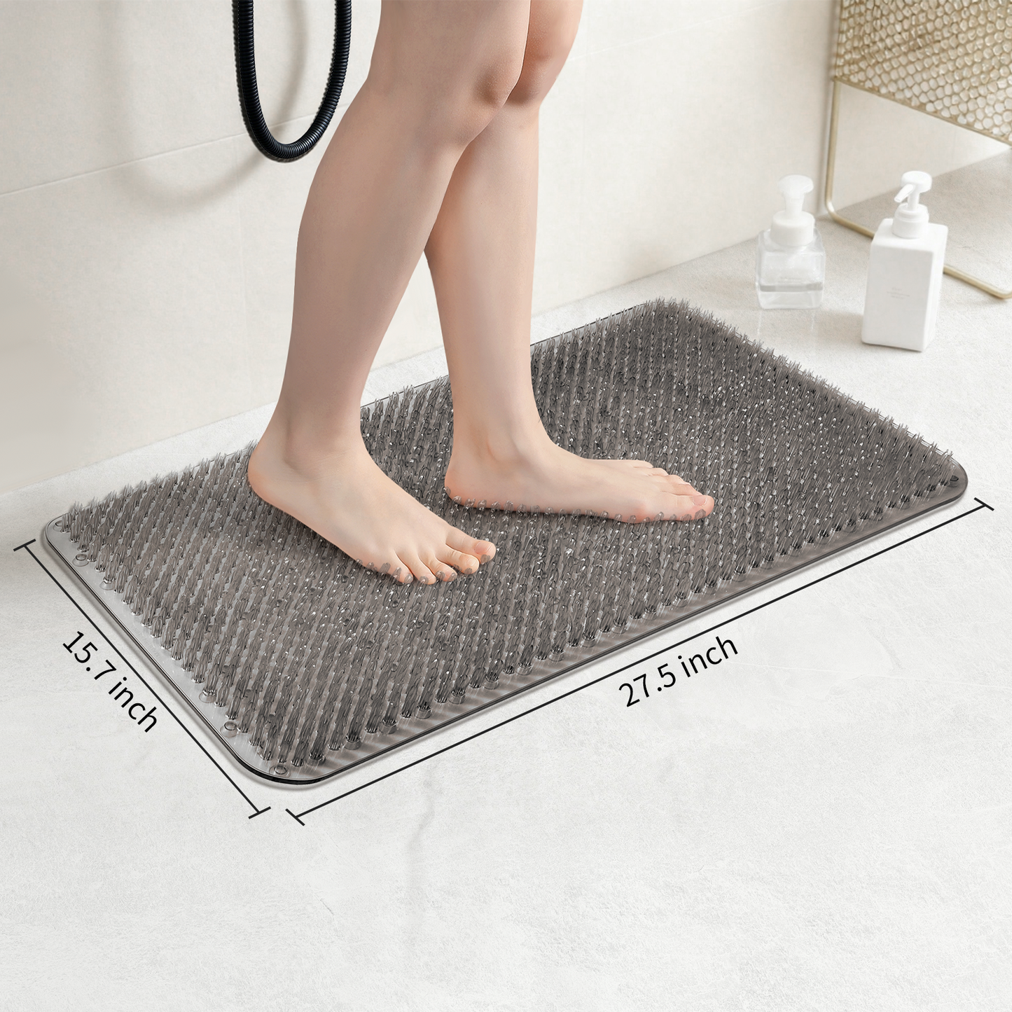 Yolife Non-Slip Grass Bath Mat with Strong Suction Cups, 27.5" x 15.7" Quick-Drain Shower Floor Mat for Foot Scrubbing & Massage