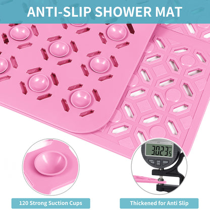 OTHWAY Square Shower Mat, 27"x 27" Extra Large Shower Mats for Inside Shower, TPE Anti Slip Shower Mat with Suction Cups Drain Holes, Machine Washable Shower Floor Mat