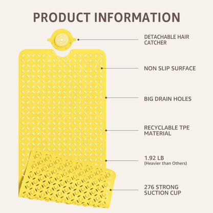 OTHWAY Non-Slip Bath Mat for Tub with Hair Catcher, 39"x17" Long Shower Mat, Large Drain Holes, Machine Washable Gripper Tub Mat