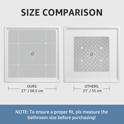 Yolife 27" x 27" Square Shower Mat, Non-Slip TPE Bath Mat with Drain Hole & Suction Cups, Machine Washable Soft Floor Mat for Tub or Stall