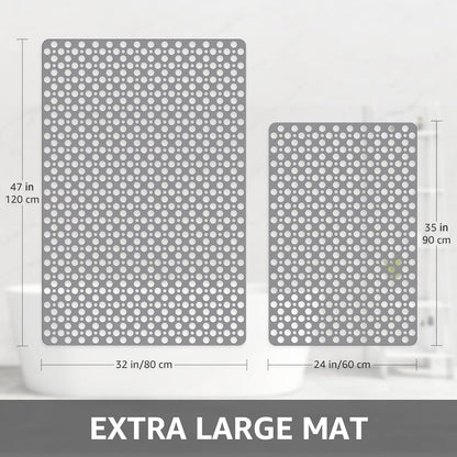 Yolife Large Shower Mat, 35" x 24" Non Slip Shower Mats for Inside Shower with Drain Holes and Suction Cups, No Odor Soft Shower Floor Mat, Grey