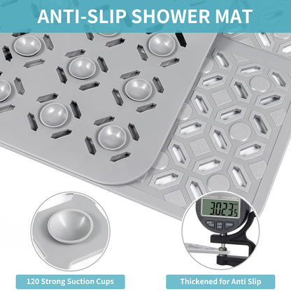 OTHWAY Square Shower Mat, 27"x 27" Extra Large Shower Mats for Inside Shower, TPE Anti Slip Shower Mat with Suction Cups Drain Holes, Machine Washable Shower Floor Mat