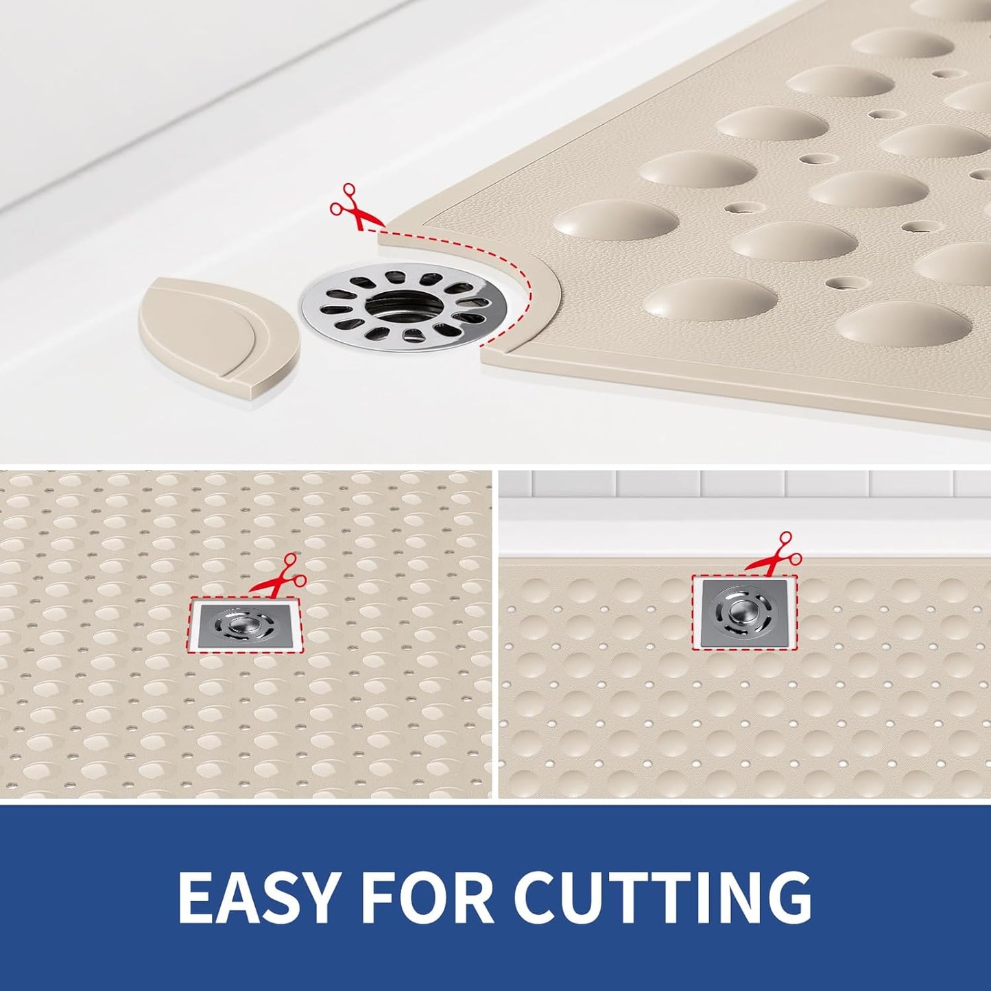 OTHWAY Large Shower Mat 34"x 23", TPE Non Slip Shower Mat for Walk in Shower Stall, Inside Shower Mats with Drain Holes Suction Cups, Anti-Slip for Elderly Kids