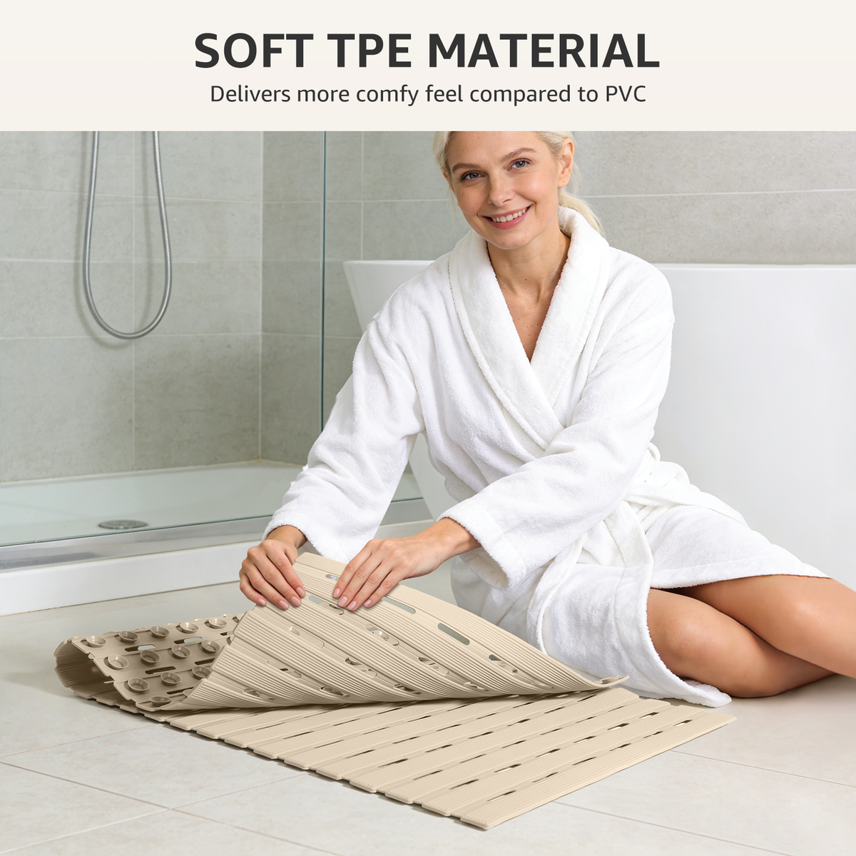 OTHWAY Non Slip Shower Mat for Tub & Inside Shower,36.6" x 16.9" Soft TPE Bath Mat with Suction Cups,Easy to Cut Shower Floor Mat,Machine Washable Bathtub Mats
