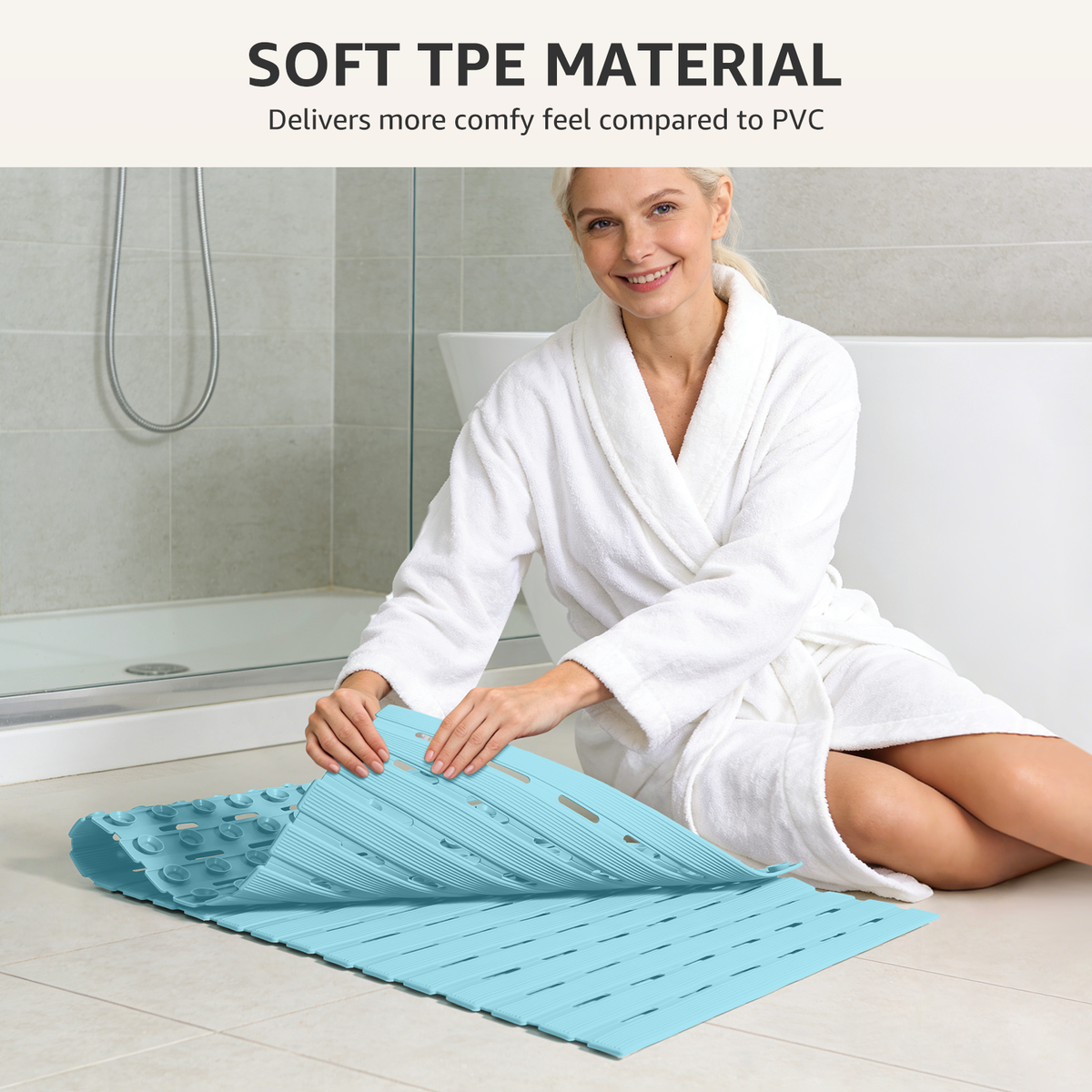 OTHWAY Non Slip Shower Mat for Tub & Inside Shower,36.6" x 16.9" Soft TPE Bath Mat with Suction Cups,Easy to Cut Shower Floor Mat,Machine Washable Bathtub Mats