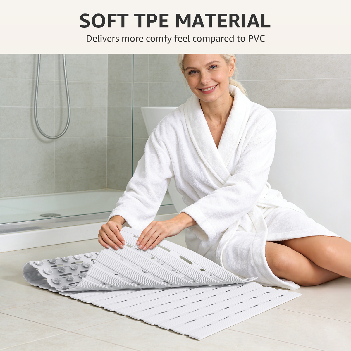 OTHWAY Non Slip Shower Mat for Tub & Inside Shower,36.6" x 16.9" Soft TPE Bath Mat with Suction Cups,Easy to Cut Shower Floor Mat,Machine Washable Bathtub Mats