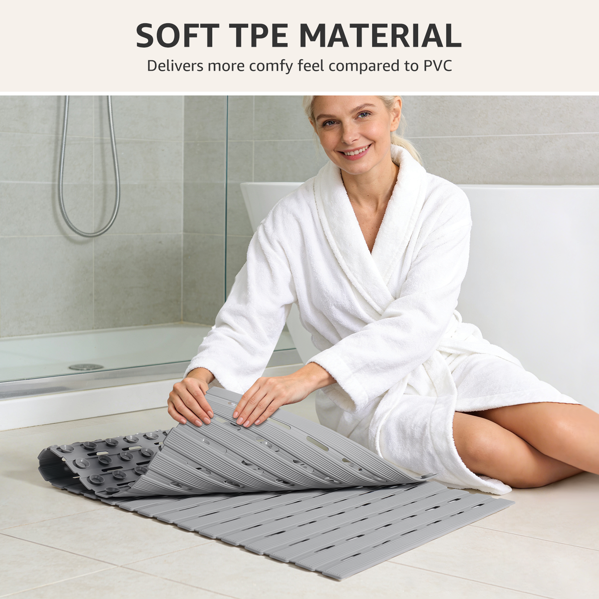 OTHWAY Non Slip Shower Mat for Tub & Inside Shower,36.6" x 16.9" Soft TPE Bath Mat with Suction Cups,Easy to Cut Shower Floor Mat,Machine Washable Bathtub Mats