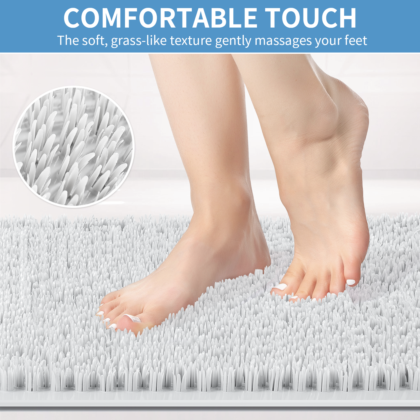 Yolife Non-Slip Grass Bath Mat with Strong Suction Cups, 27.5" x 15.7" Quick-Drain Shower Floor Mat for Foot Scrubbing & Massage