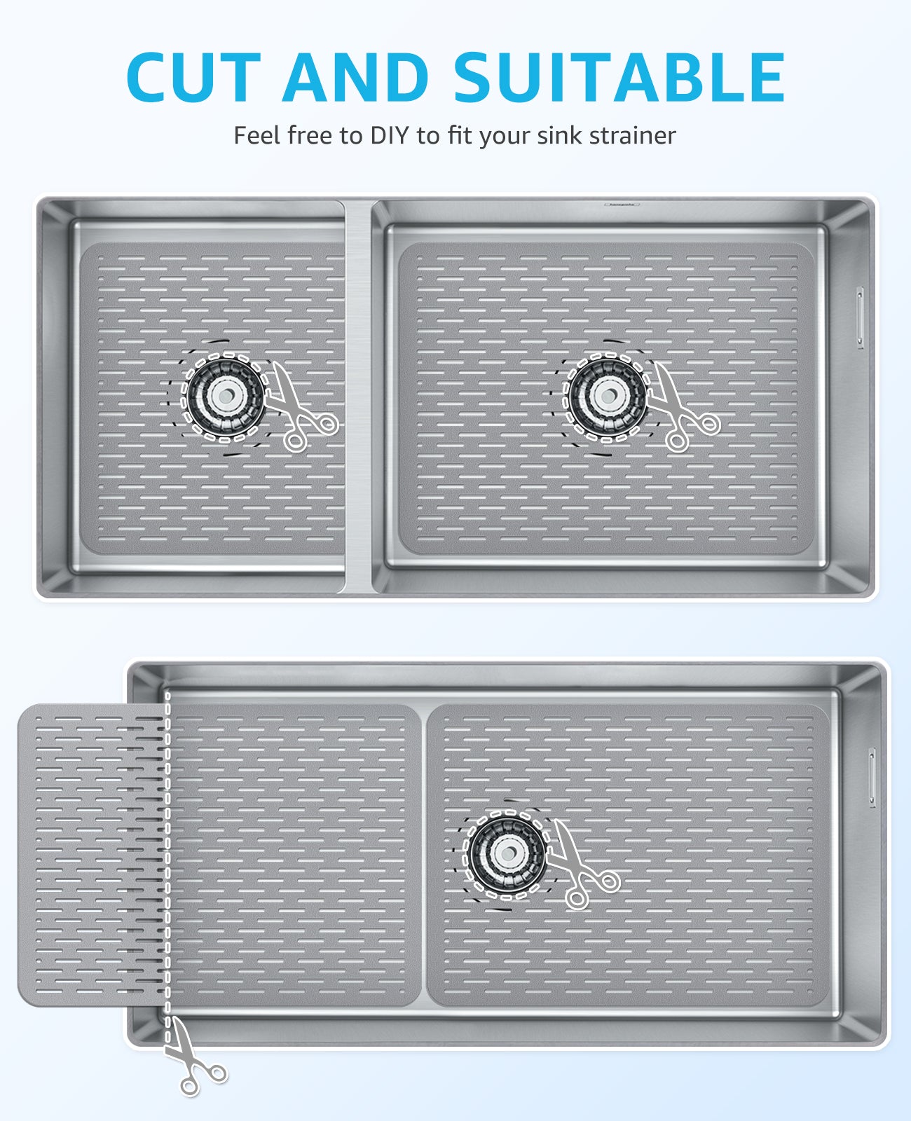 Bligli 15.7x11.8inch Kitchen Sink Mat, PVC Eco-Friendly Bottom Protector with Fast Drain & Anti-Slip