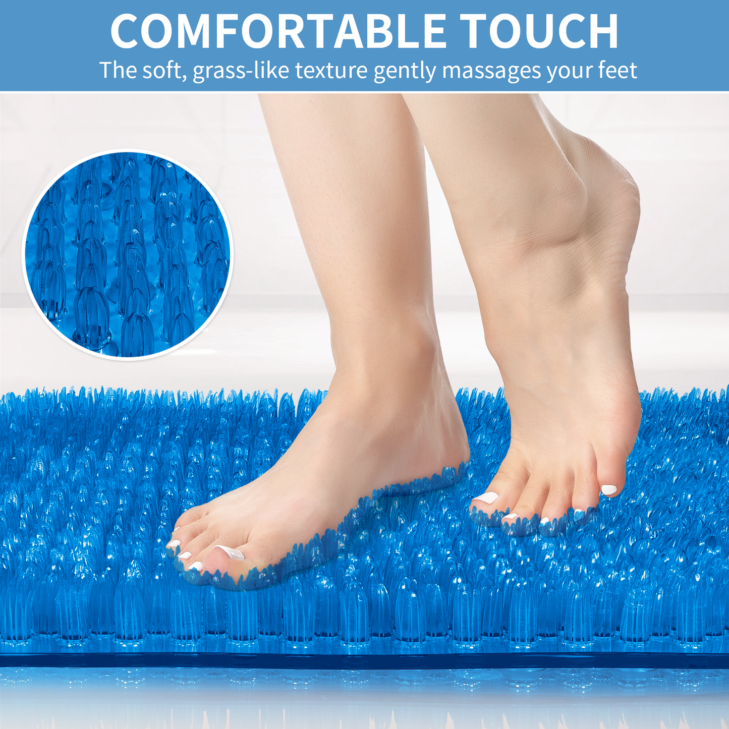 Yolife Non-Slip Grass Bath Mat with Strong Suction Cups, 25.6"x13.4" Quick-Drain Shower Floor Mat for Foot Scrubbing & Massage