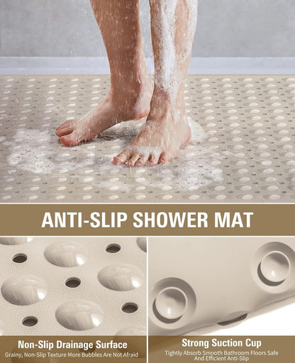 Yolife Extra Large Shower Mat 22.8x34.6" - TPE Non-Slip Bath Mat w/Suction Cups & Drain Holes, Heavy Duty for Shower Stall, Odor-Free