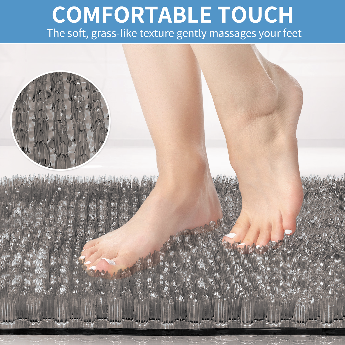 Yolife Non-Slip Grass Bath Mat with Strong Suction Cups, 27.5" x 15.7" Quick-Drain Shower Floor Mat for Foot Scrubbing & Massage