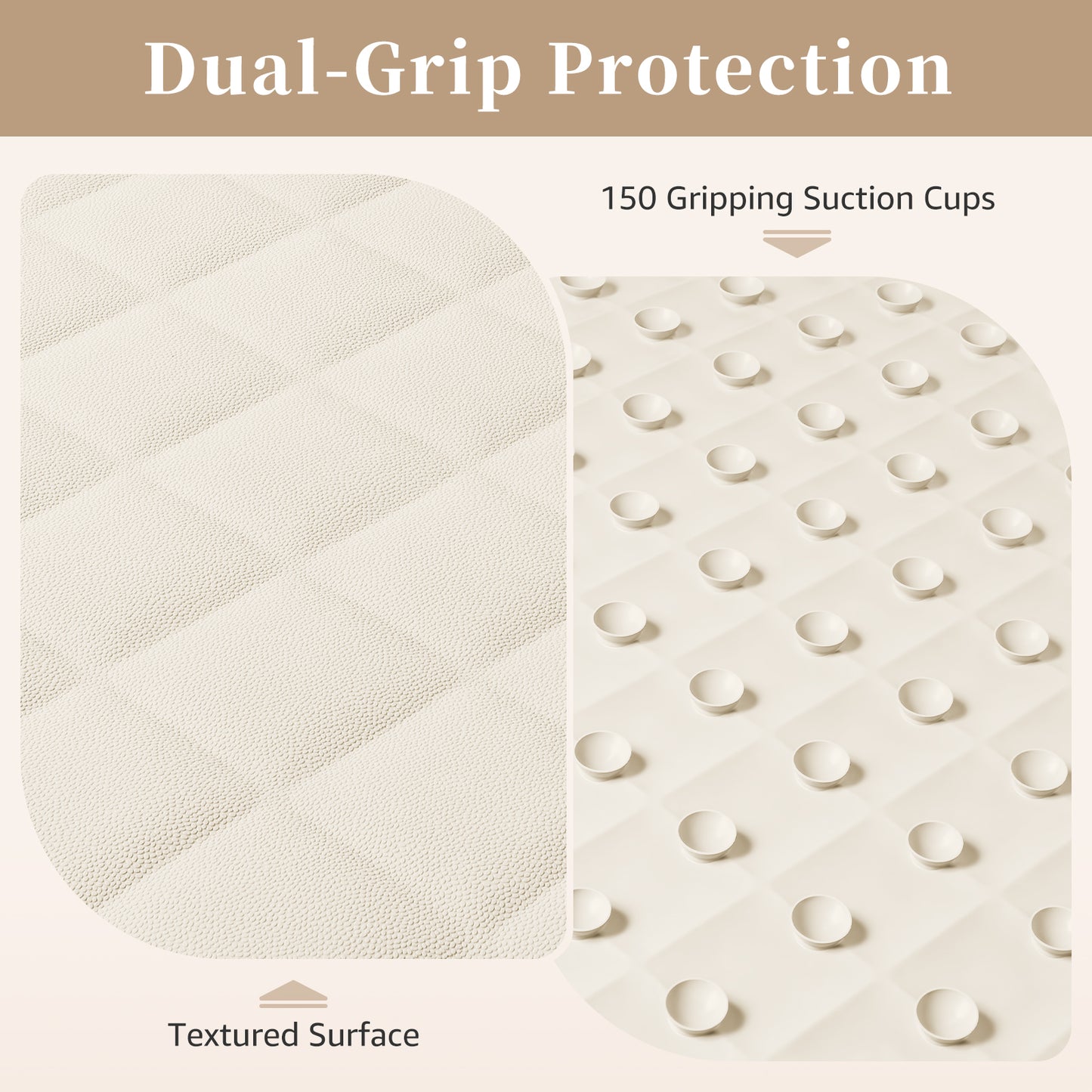 Yolife Non-Slip Bathtub Mat 27.5"x17", Anti-Fatigue Grid Pattern & Suction Cups, Natural Rubber for Shower Tub, Machine Washable