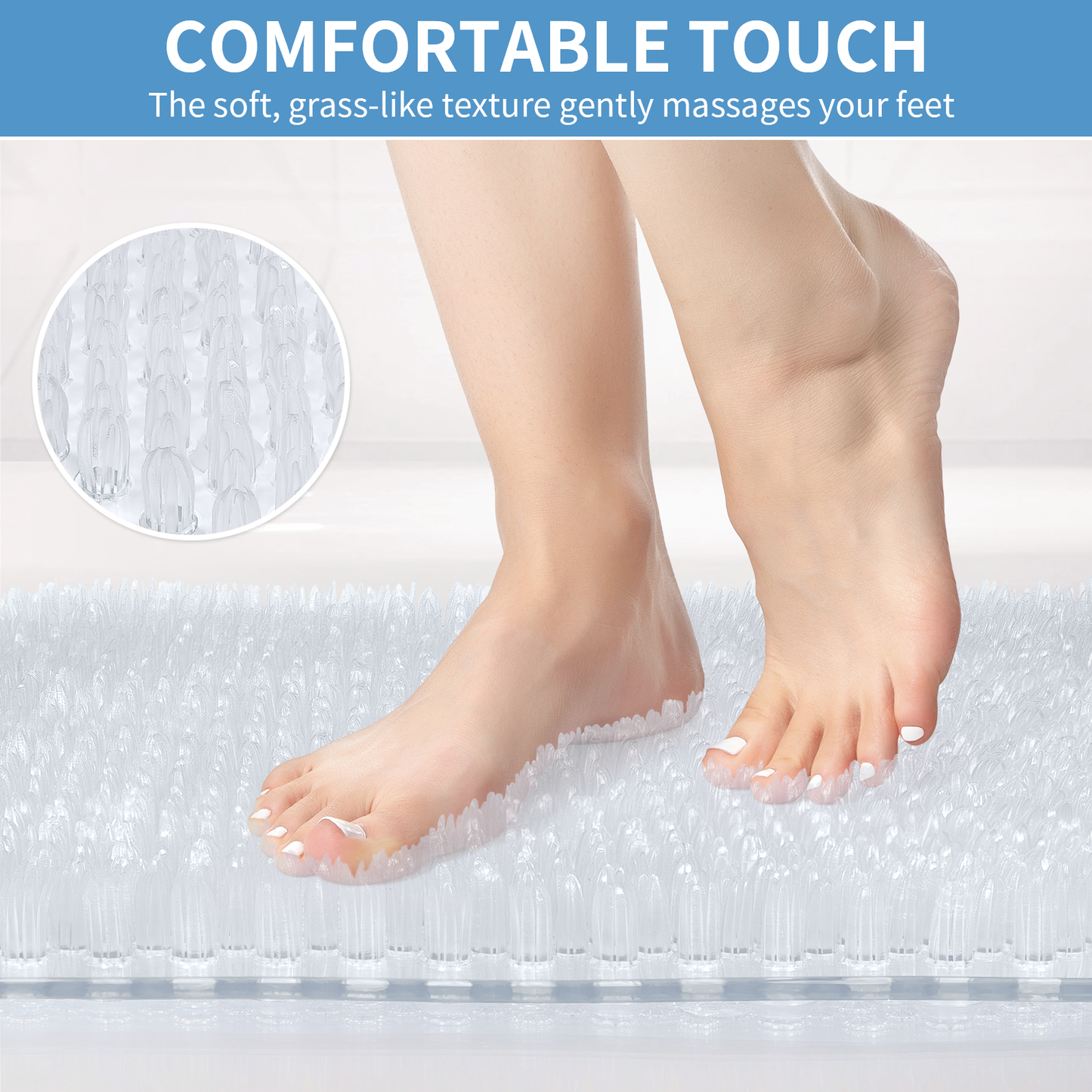 Yolife Non-Slip Grass Bath Mat with Strong Suction Cups, 25.6"x13.4" Quick-Drain Shower Floor Mat for Foot Scrubbing & Massage
