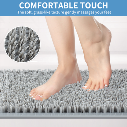 Yolife Non-Slip Grass Bath Mat with Strong Suction Cups, 25.6"x13.4" Quick-Drain Shower Floor Mat for Foot Scrubbing & Massage