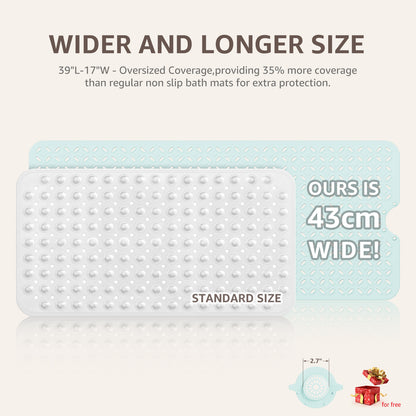 OTHWAY Non-Slip Bath Mat for Tub with Hair Catcher, 39"x17" Long Shower Mat, Large Drain Holes, Machine Washable Gripper Tub Mat